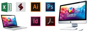 PAO, prépresse et graphisme sur les logiciels de la creative suite d'Adobe, et Microsoft Excel